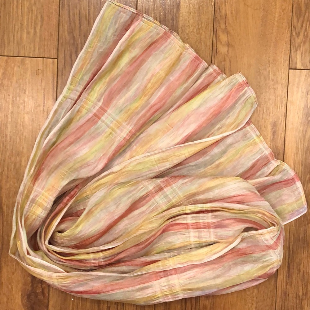 Satiny striped ruched shawl scarf